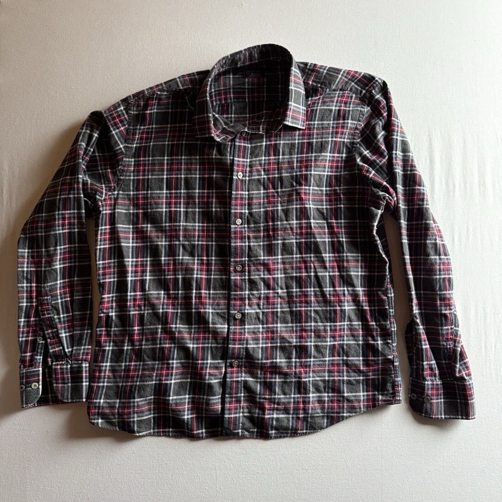 UNTUCKit Shirt Mens XL Gray Black Red‎ White Tartan Plaid Flannel Long Sleeve